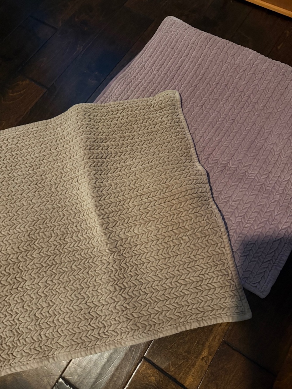 PAIR Pottery Barn Euro Shams Beige and Rose Quilted Square CLEAN